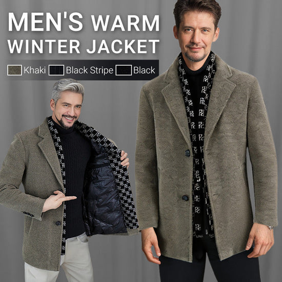 Free Shipping 🎁 Elegant men's tweed winter jacket with notch lapel collar and white down lining