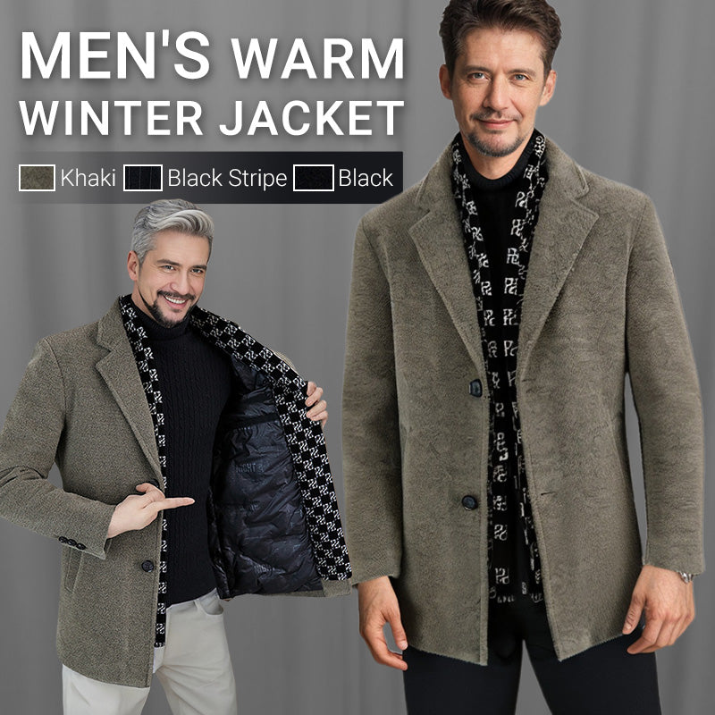 Free Shipping 🎁 Elegant men's tweed winter jacket with notch lapel collar and white down lining