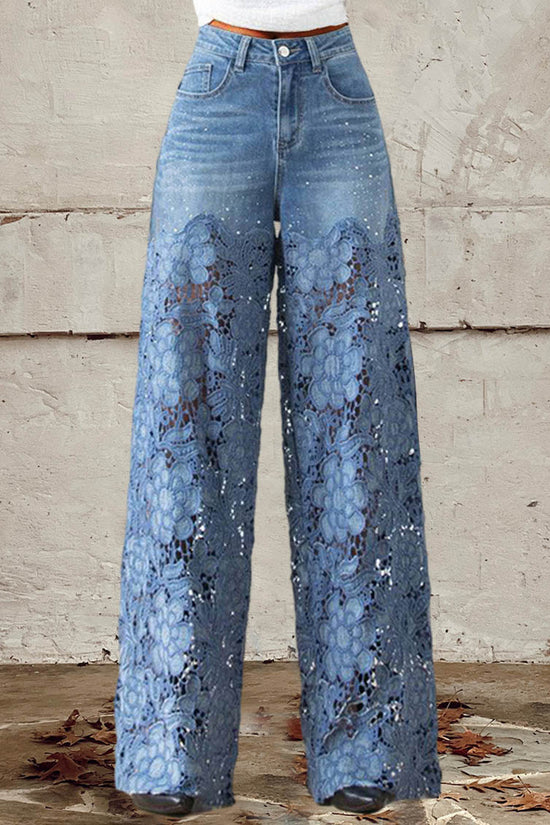 Ava | Chic Lace-Accented Denim Patchwork Pants