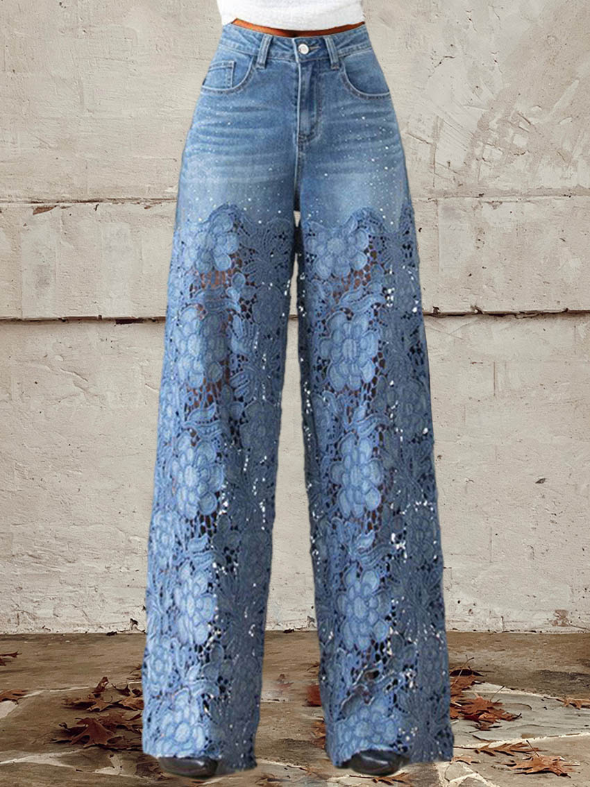 Ava | Chic Lace-Accented Denim Patchwork Pants