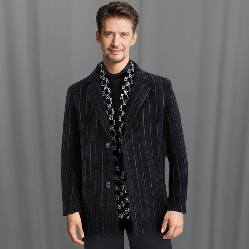 Free Shipping 🎁 Elegant men's tweed winter jacket with notch lapel collar and white down lining