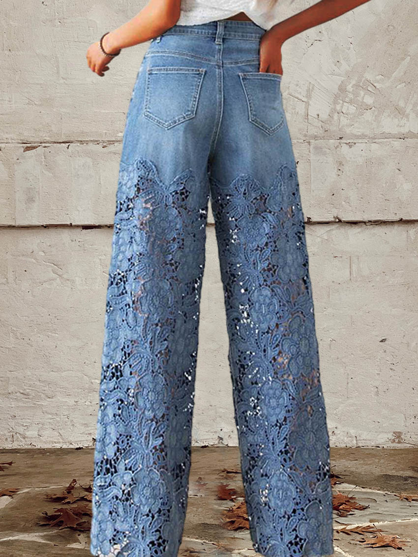 Ava | Chic Lace-Accented Denim Patchwork Pants
