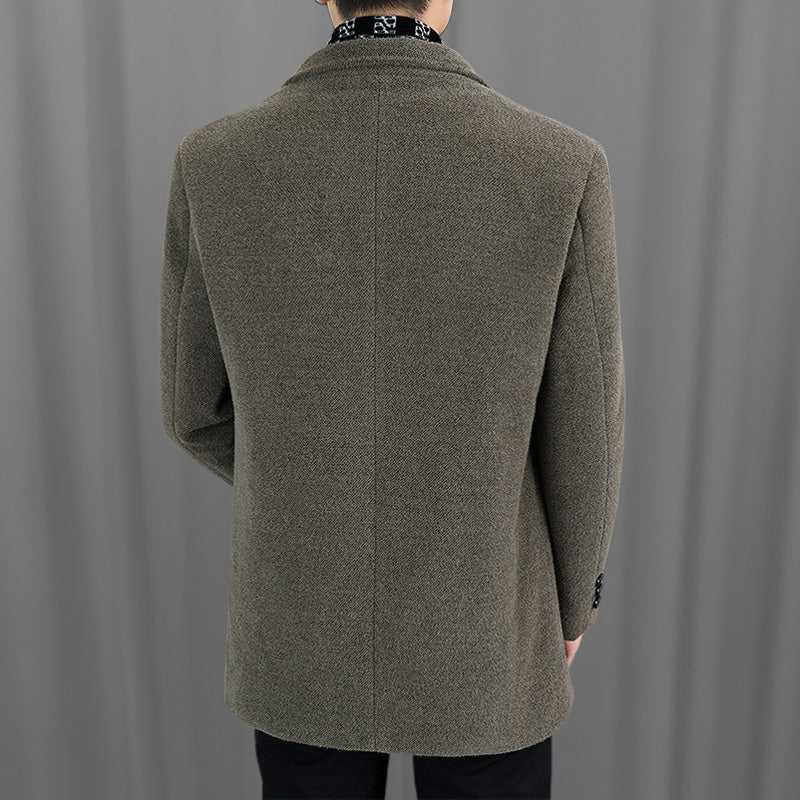 Free Shipping 🎁 Elegant men's tweed winter jacket with notch lapel collar and white down lining