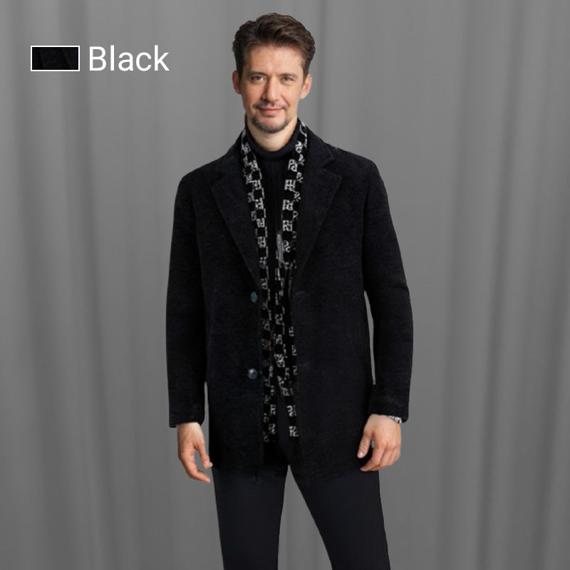 Free Shipping 🎁 Elegant men's tweed winter jacket with notch lapel collar and white down lining
