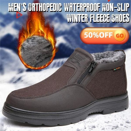 Winter men's shoes, waterproof orthopedic boots, slip-resistant with fleece lining, perfect for snow and cold