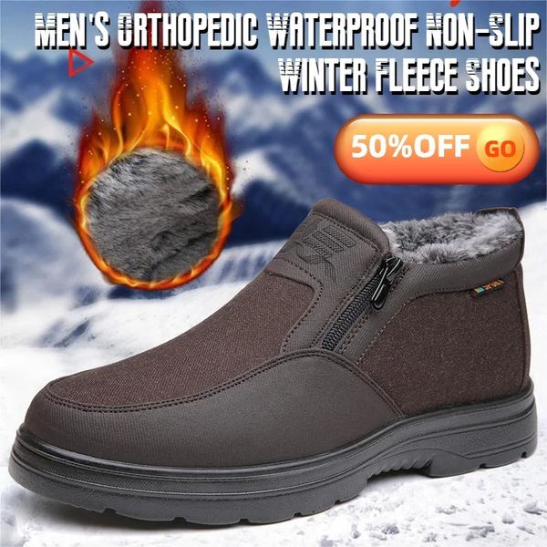 Winter men's shoes, waterproof orthopedic boots, slip-resistant with fleece lining, perfect for snow and cold