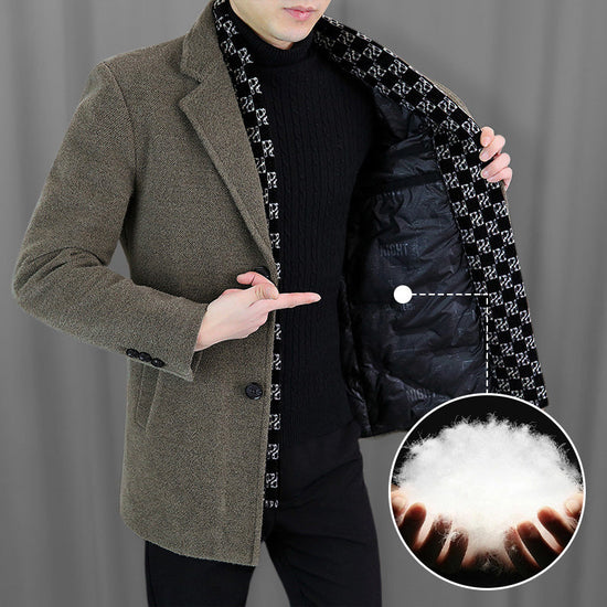 Free Shipping 🎁 Elegant men's tweed winter jacket with notch lapel collar and white down lining