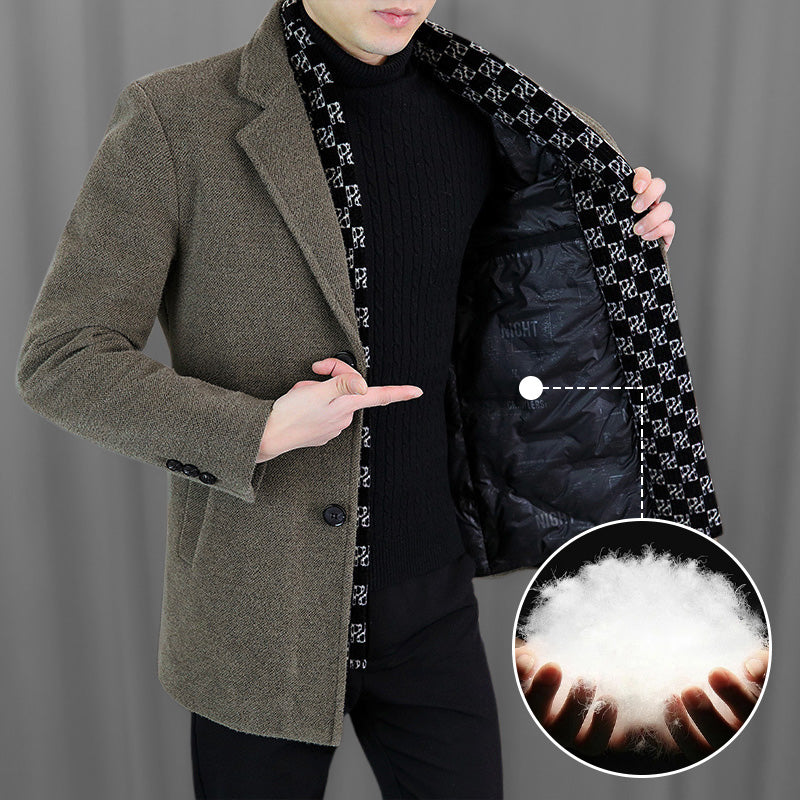 Free Shipping 🎁 Elegant men's tweed winter jacket with notch lapel collar and white down lining