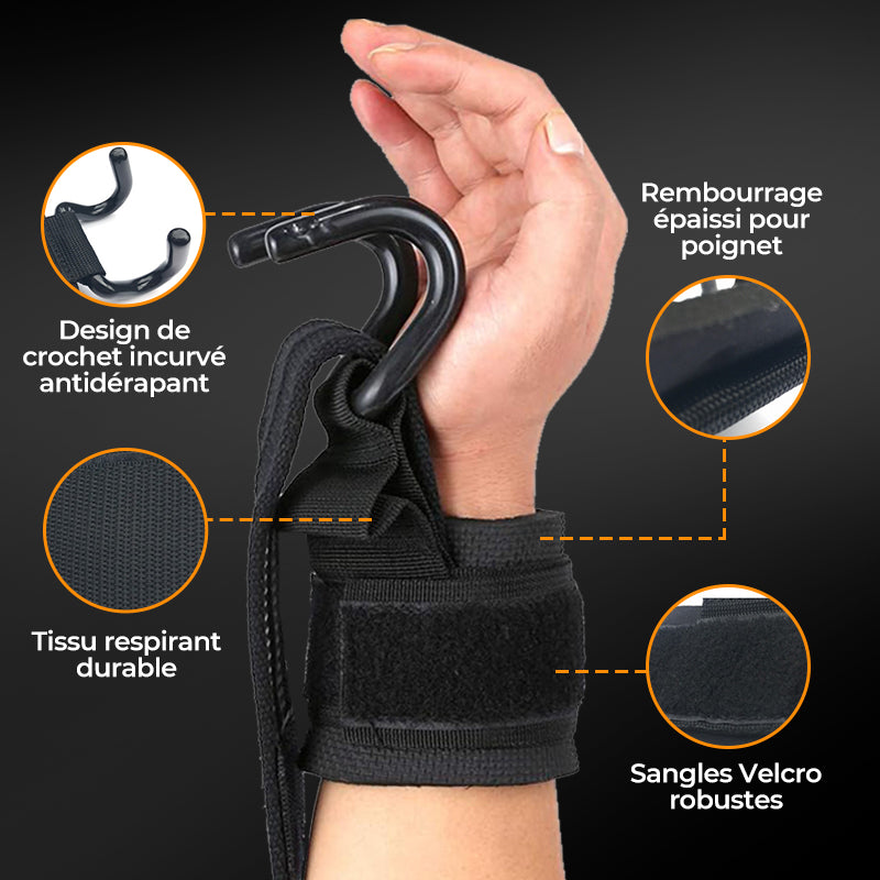 Bandes de Poignets Ultra Résistantes avec Crochets pour une Haltérophilie Efficace
