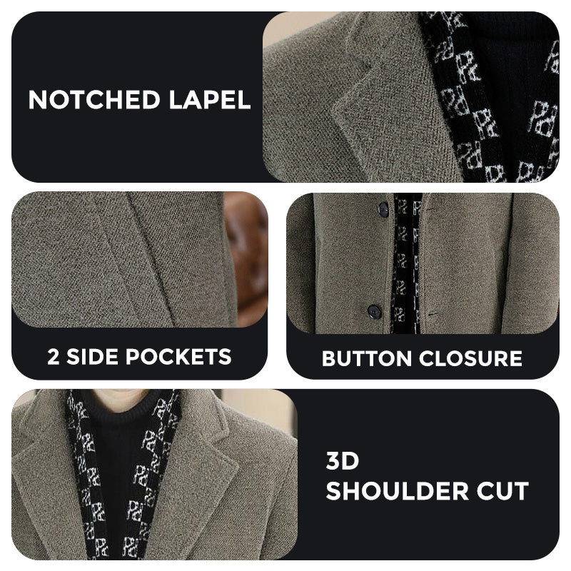 Free Shipping 🎁 Elegant men's tweed winter jacket with notch lapel collar and white down lining