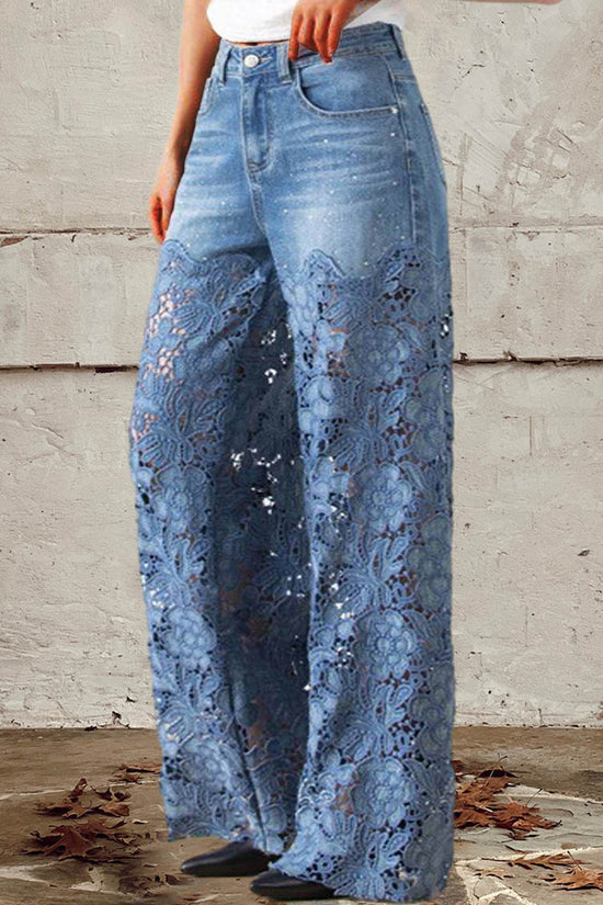 Ava | Chic Lace-Accented Denim Patchwork Pants