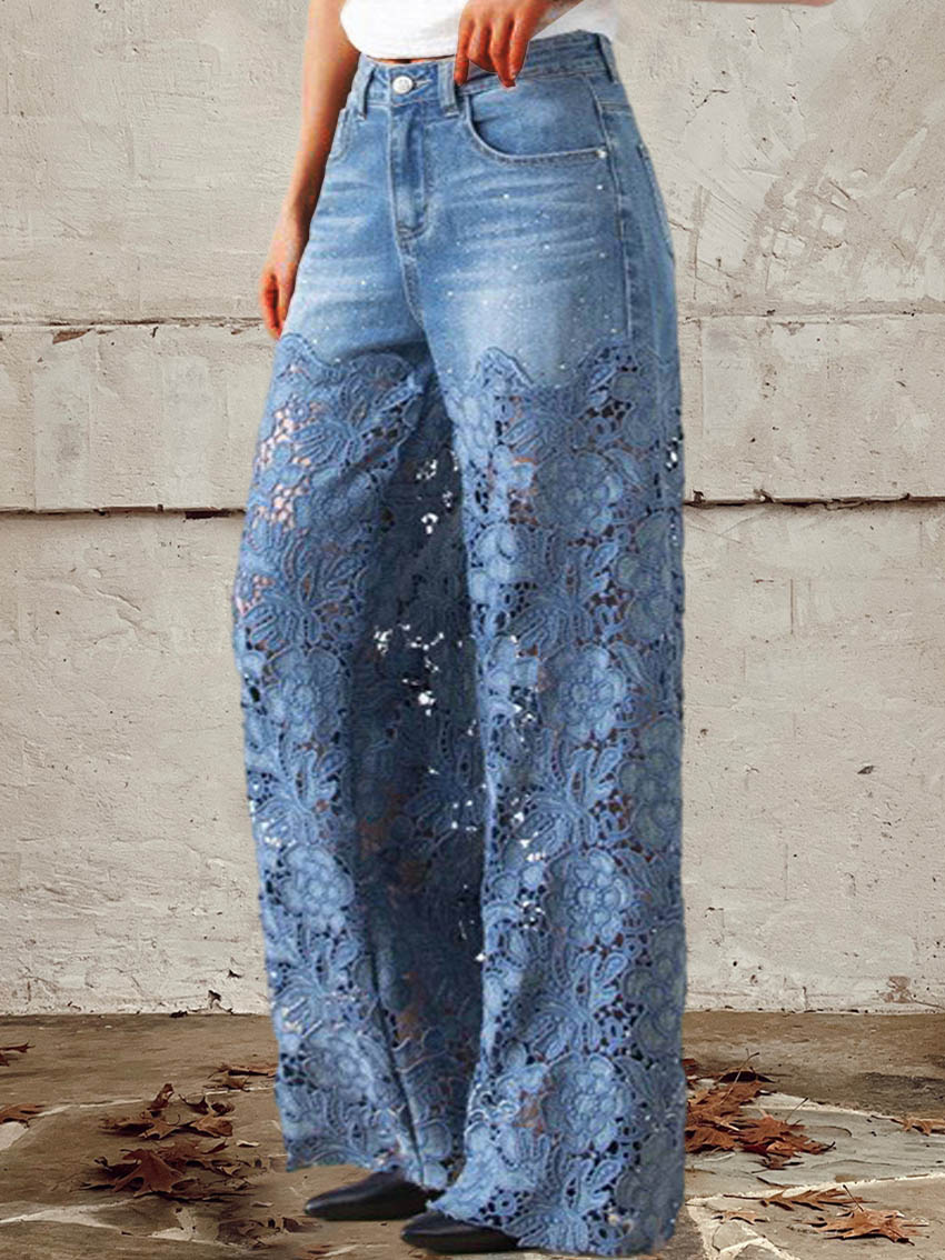 Ava | Chic Lace-Accented Denim Patchwork Pants