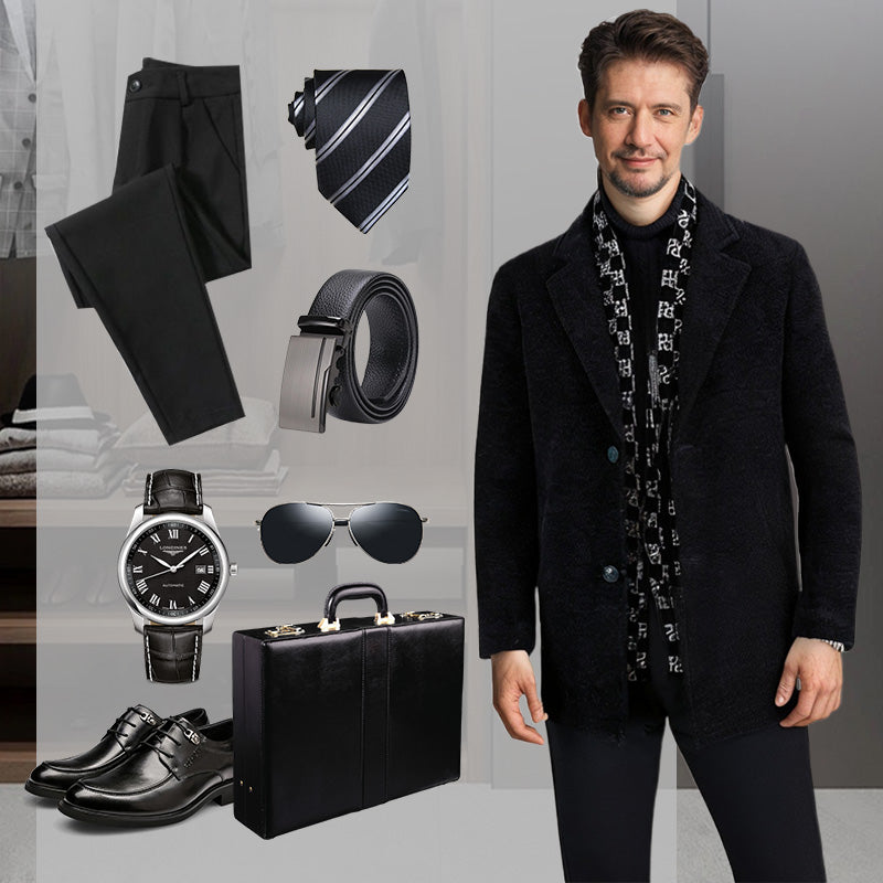 Free Shipping 🎁 Elegant men's tweed winter jacket with notch lapel collar and white down lining