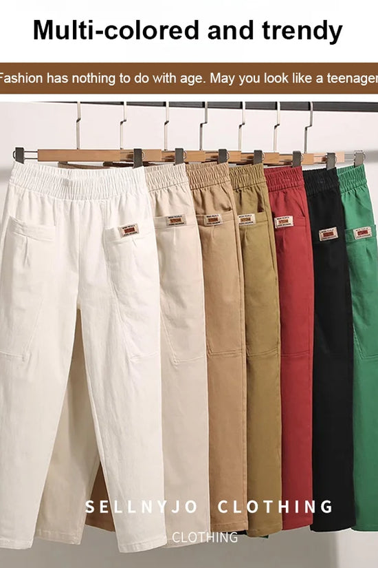 Pantalon en coton confortable à taille élastique pour femmes