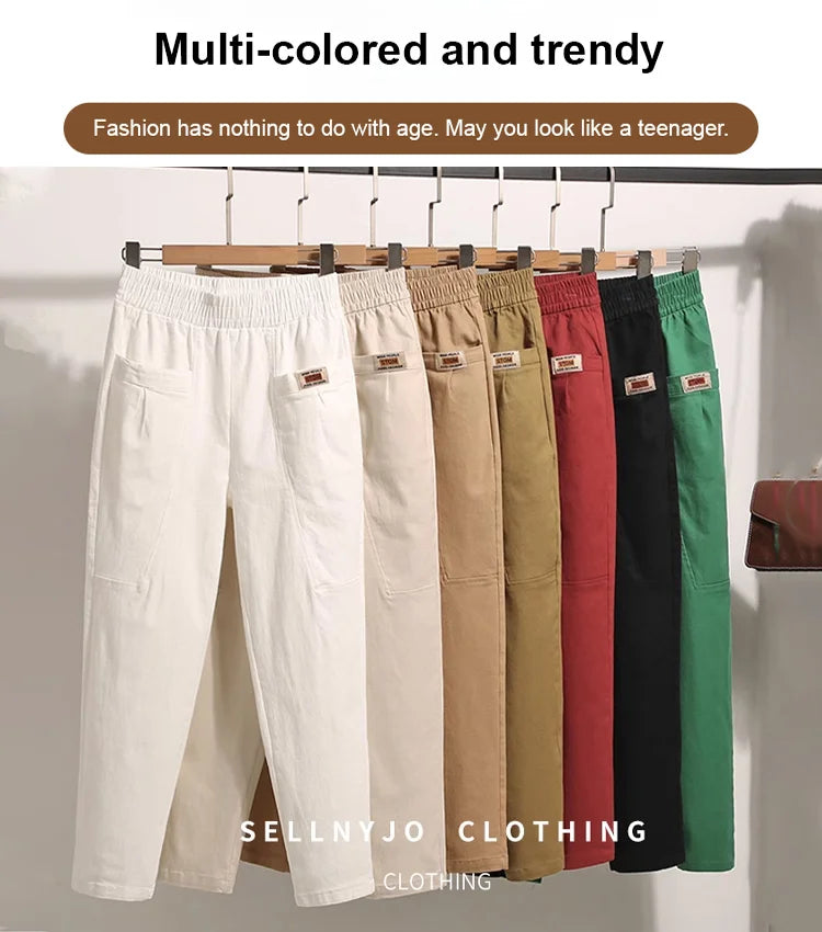 Pantalon en coton confortable à taille élastique pour femmes