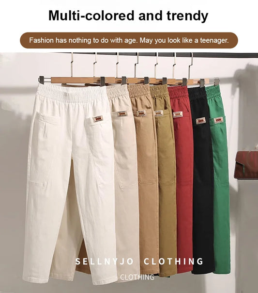 Pantalon en coton confortable à taille élastique pour femmes