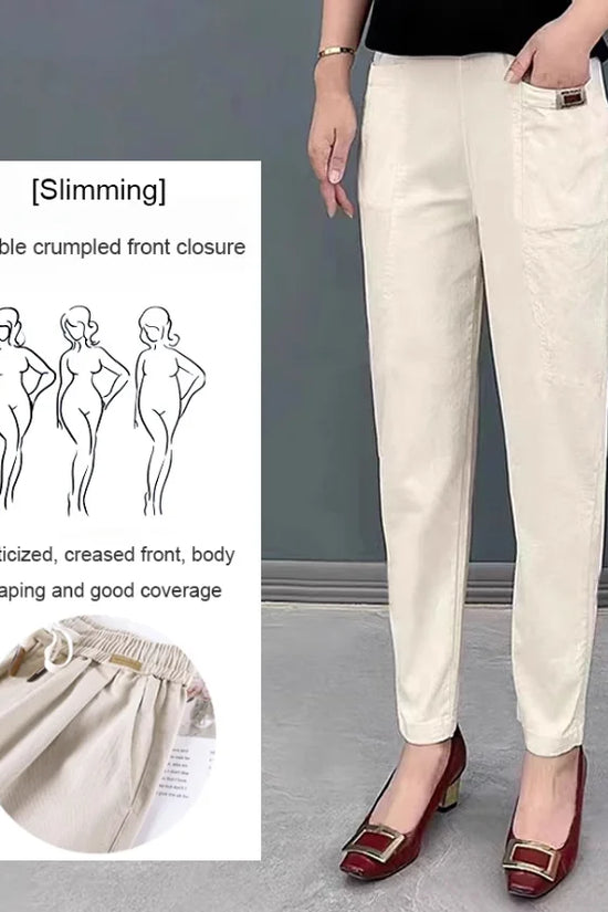 Pantalon en coton confortable à taille élastique pour femmes