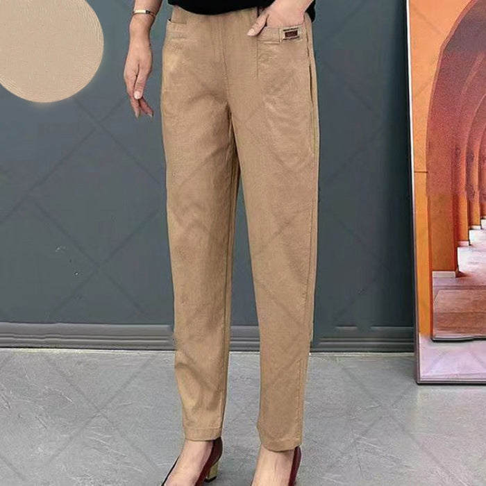Pantalon en coton confortable à taille élastique pour femmes