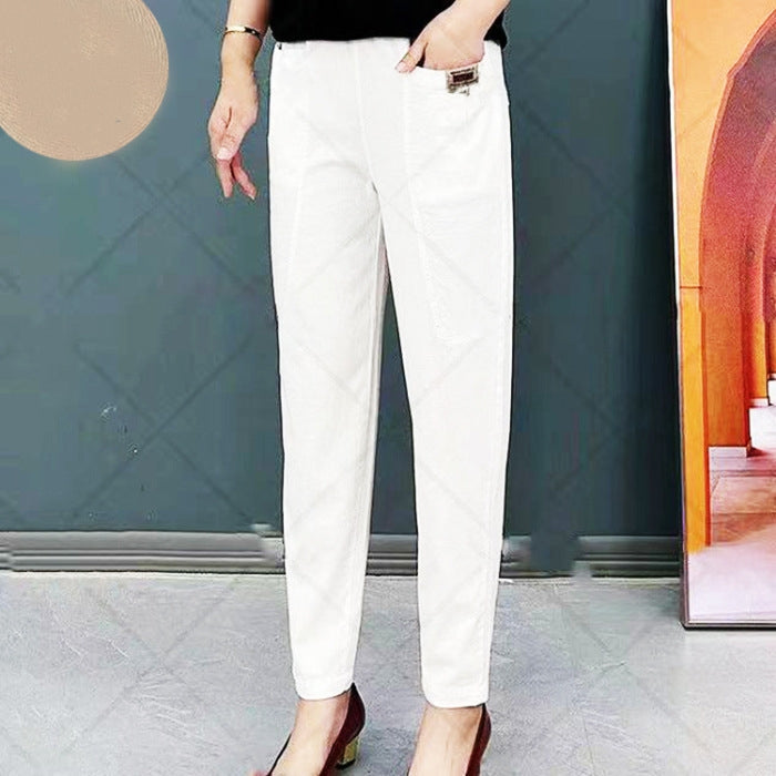 Pantalon en coton confortable à taille élastique pour femmes