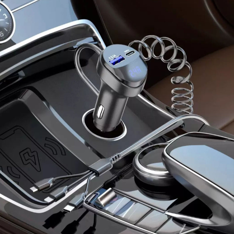 Chargeur de Voiture Ultra Rapide avec Câble 3 en 1 – Recharge Instantanée pour Votre Smartphone