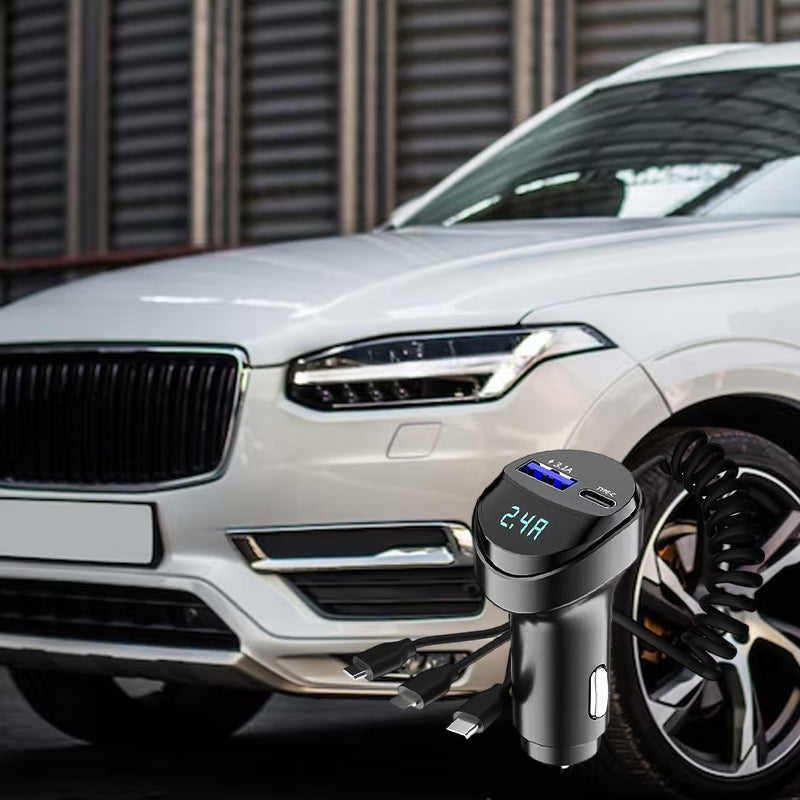 Chargeur de Voiture Ultra Rapide avec Câble 3 en 1 – Recharge Instantanée pour Votre Smartphone
