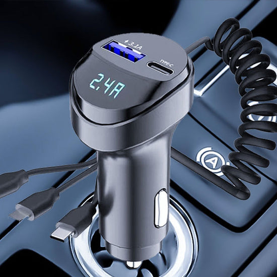 Chargeur de Voiture Ultra Rapide avec Câble 3 en 1 – Recharge Instantanée pour Votre Smartphone