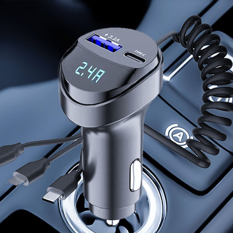 Chargeur de Voiture Ultra Rapide avec Câble 3 en 1 – Recharge Instantanée pour Votre Smartphone