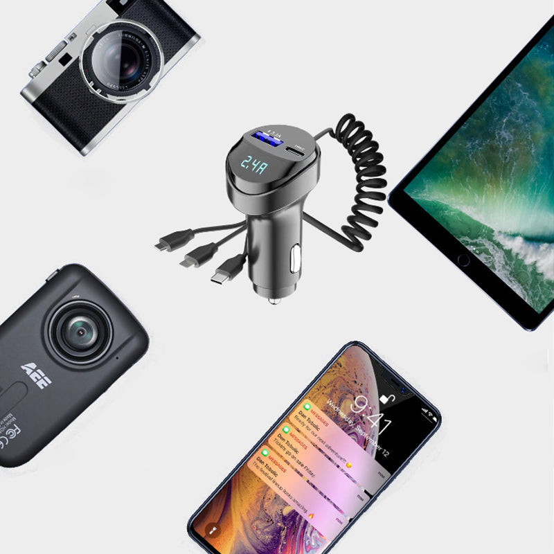 Chargeur de Voiture Ultra Rapide avec Câble 3 en 1 – Recharge Instantanée pour Votre Smartphone