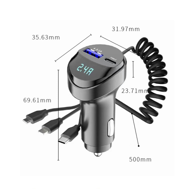 Chargeur de Voiture Ultra Rapide avec Câble 3 en 1 – Recharge Instantanée pour Votre Smartphone