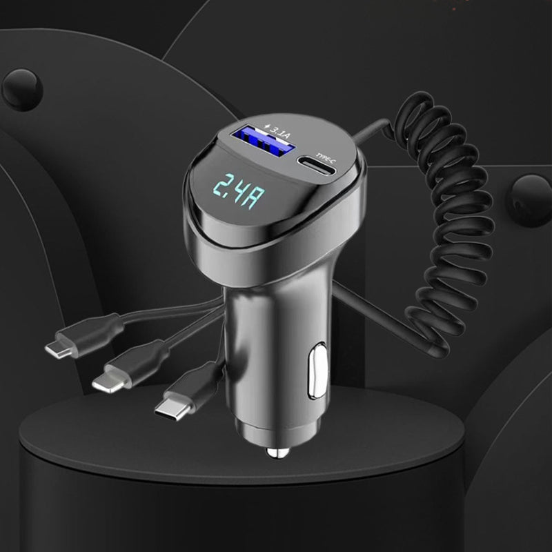 Chargeur de Voiture Ultra Rapide avec Câble 3 en 1 – Recharge Instantanée pour Votre Smartphone