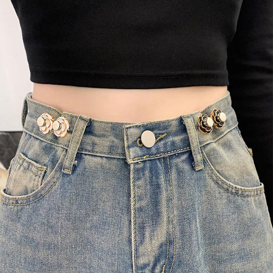 Boucles de Taille Amovibles en Forme de Camélia pour Jeans Décontractés