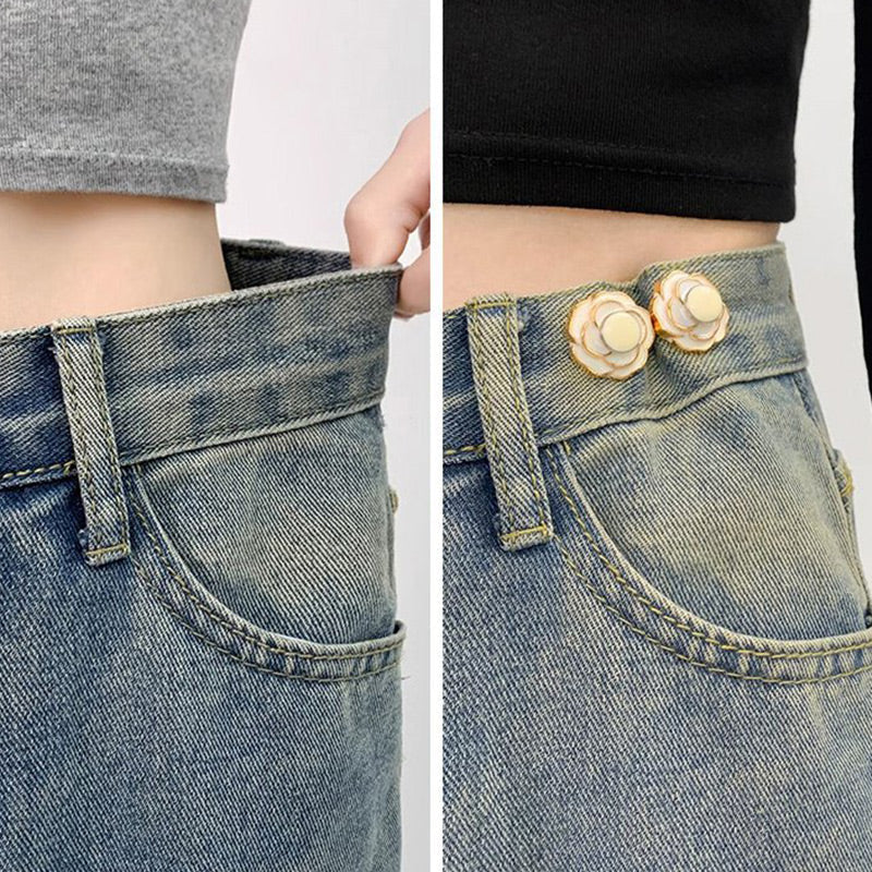 Boucles de Taille Amovibles en Forme de Camélia pour Jeans Décontractés