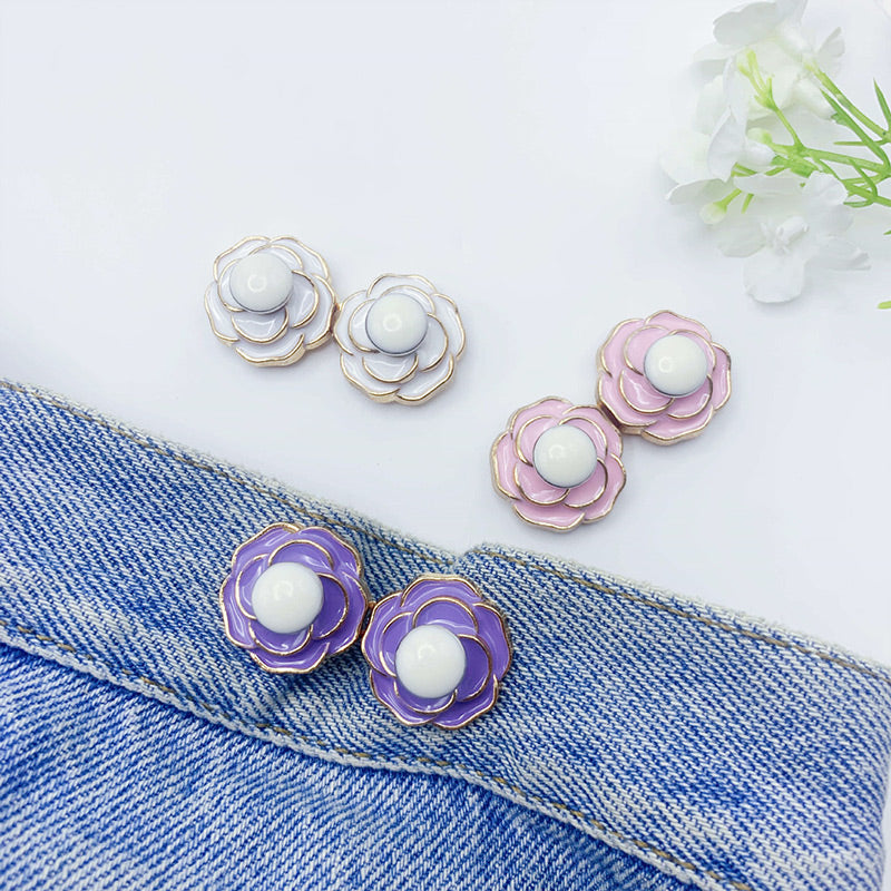 Boucles de Taille Amovibles en Forme de Camélia pour Jeans Décontractés