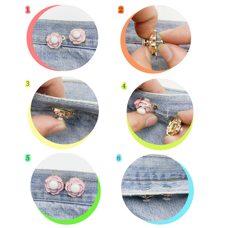 Boucles de Taille Amovibles en Forme de Camélia pour Jeans Décontractés