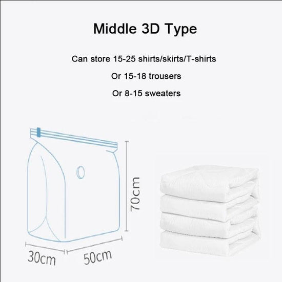 Sac de rangement 3D compressible en trois secondes sans vide pour un gain d'espace rapide
