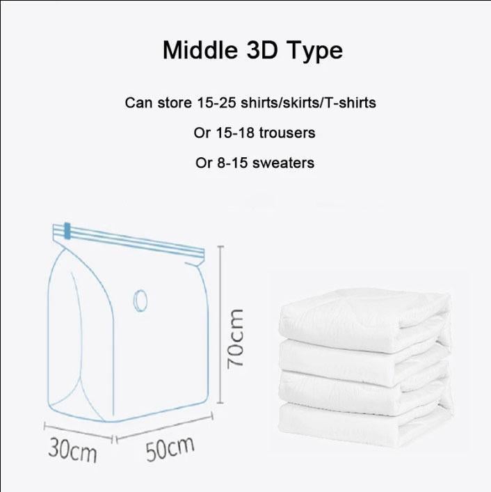 Sac de rangement 3D compressible en trois secondes sans vide pour un gain d'espace rapide