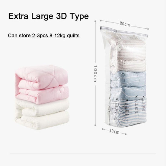 Sac de rangement 3D compressible en trois secondes sans vide pour un gain d'espace rapide