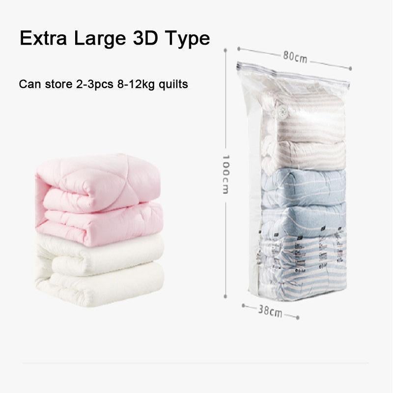 Sac de rangement 3D compressible en trois secondes sans vide pour un gain d'espace rapide