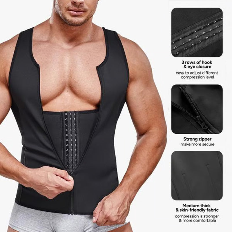 Men's Training Vest with Flat Belly Effect and Zipper for Optimal Support