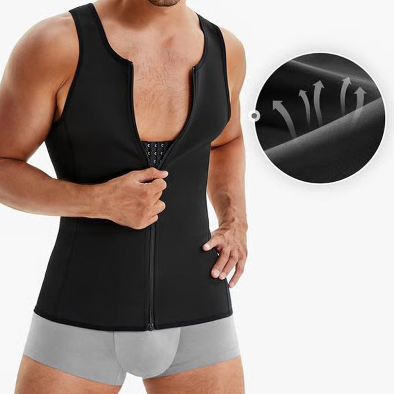 Men's Training Vest with Flat Belly Effect and Zipper for Optimal Support