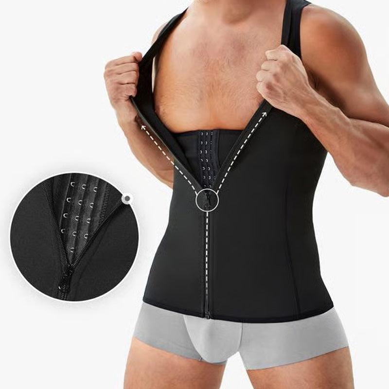 Men's Training Vest with Flat Belly Effect and Zipper for Optimal Support