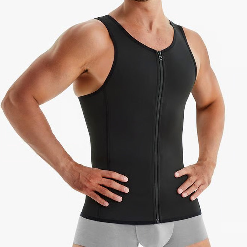 Men's Training Vest with Flat Belly Effect and Zipper for Optimal Support