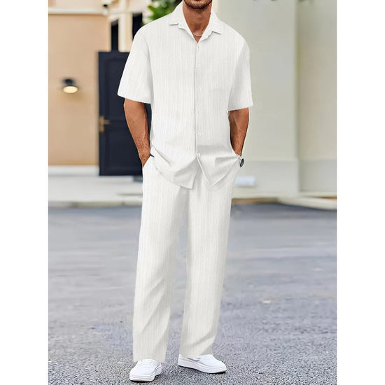Men's Set: Stylish Shirt with Collar and Comfortable Pants with Elastic Waist