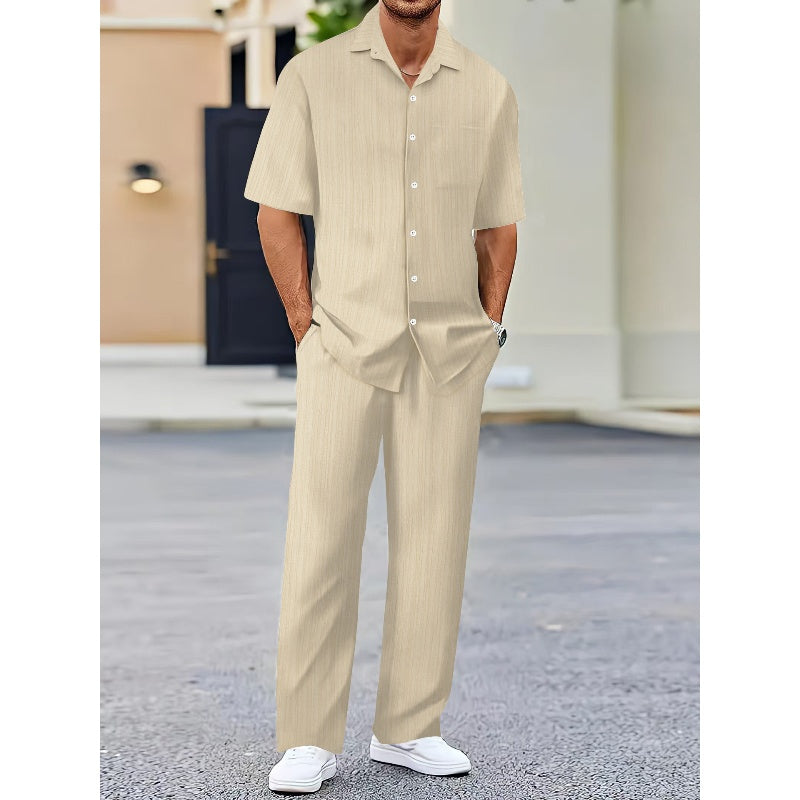 Men's Set: Stylish Shirt with Collar and Comfortable Pants with Elastic Waist