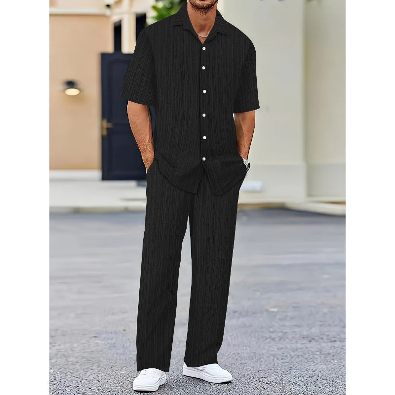 Men's Set: Stylish Shirt with Collar and Comfortable Pants with Elastic Waist