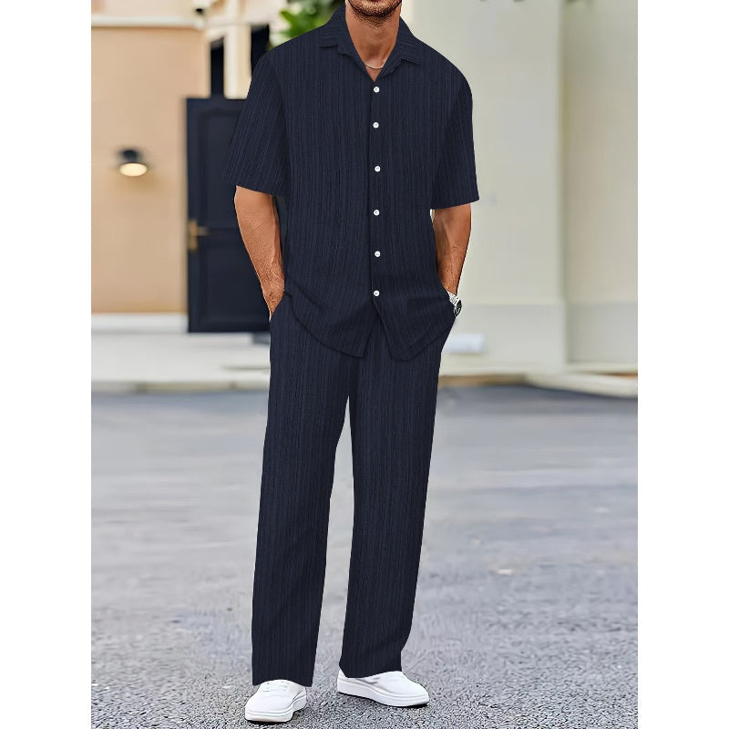 Men's Set: Stylish Shirt with Collar and Comfortable Pants with Elastic Waist