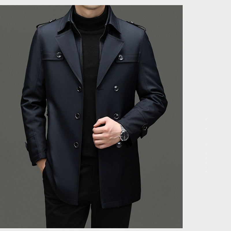 Men's Mid-Length Trench Coat with Removable Inner Layer