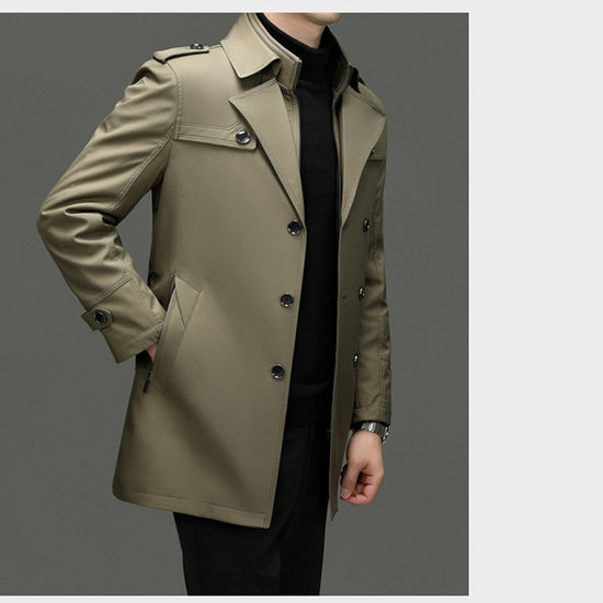 Men's Mid-Length Trench Coat with Removable Inner Layer