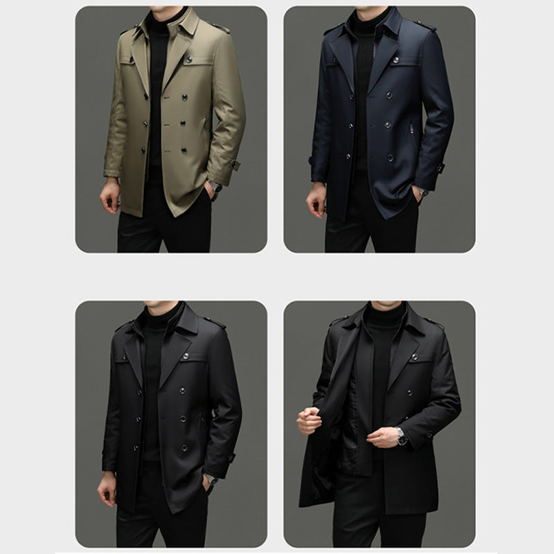 Men's Mid-Length Trench Coat with Removable Inner Layer