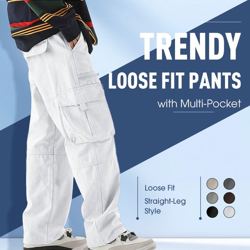 Fashionable Men's Pants with Loose Fit and Multiple Pockets